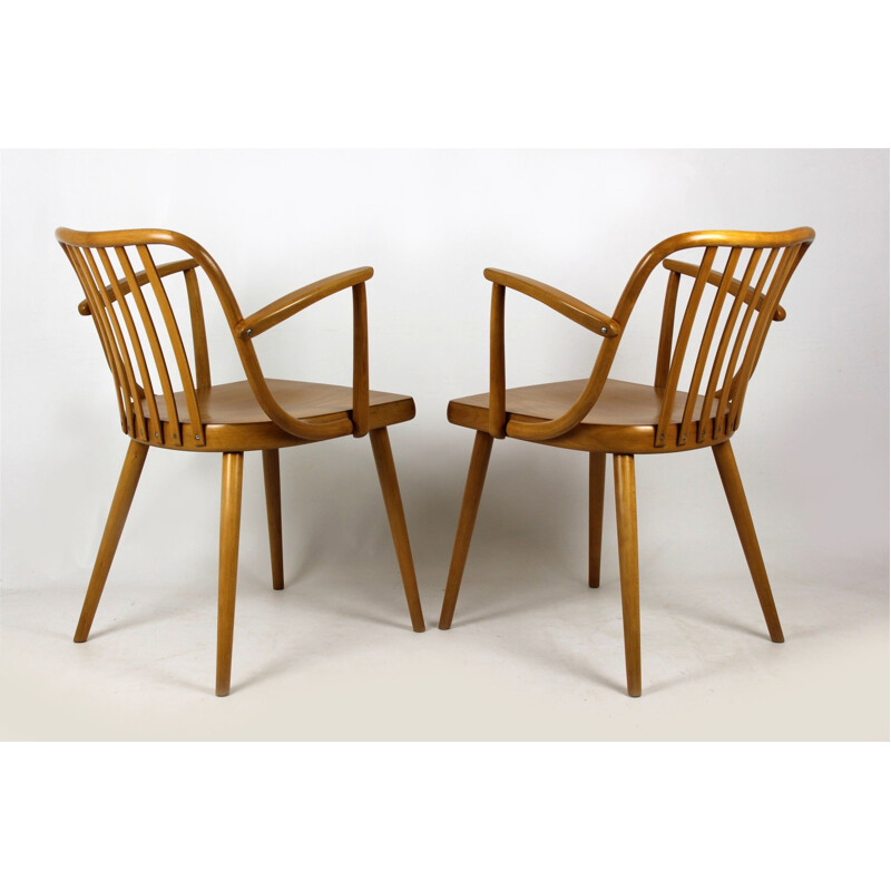 Set of 2 Czech Wooden Armchairs by Antonin Suman for TON