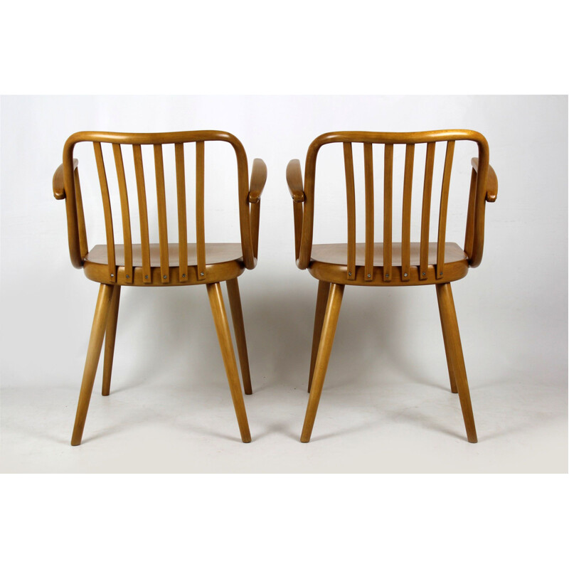 Set of 2 Czech Wooden Armchairs by Antonin Suman for TON