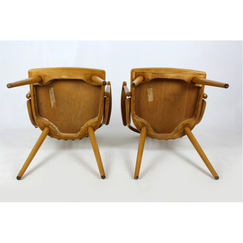 Set of 2 Czech Wooden Armchairs by Antonin Suman for TON