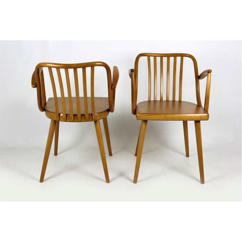 Paire de fauteuils vintages tchèques en bois par Antonin Suman