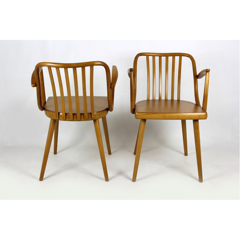 Set of Two Czech Wooden Armchairs by Antonin Suman for TON