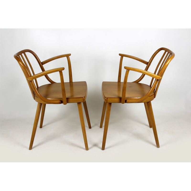 Set of Two Czech Wooden Armchairs by Antonin Suman for TON