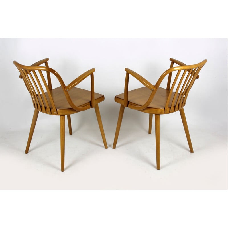 Set of Two Czech Wooden Armchairs by Antonin Suman for TON