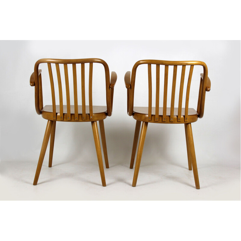 Set of Two Czech Wooden Armchairs by Antonin Suman for TON