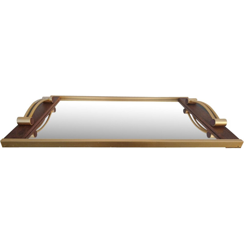 Vintage mirror serving tray in Teak and brass 