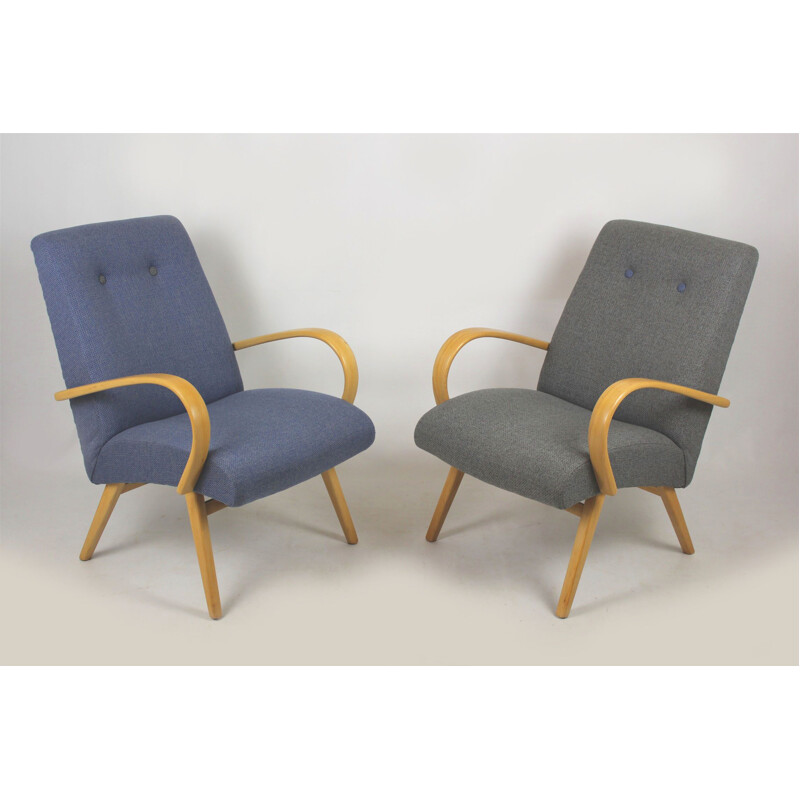 Set of Two Vintage Grey & Blue Lounge Chairs