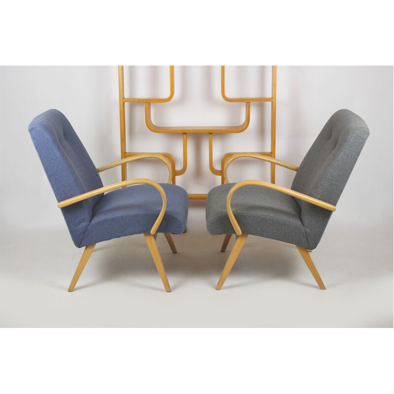 Set of Two Vintage Grey & Blue Lounge Chairs