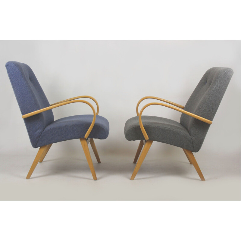 Set of Two Vintage Grey & Blue Lounge Chairs