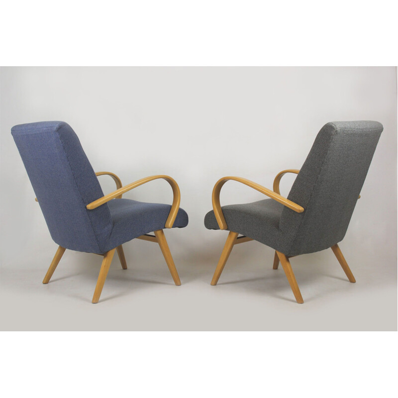 Set of Two Vintage Grey & Blue Lounge Chairs