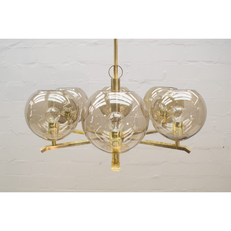 Vintage chandelier in brass and smoked glass