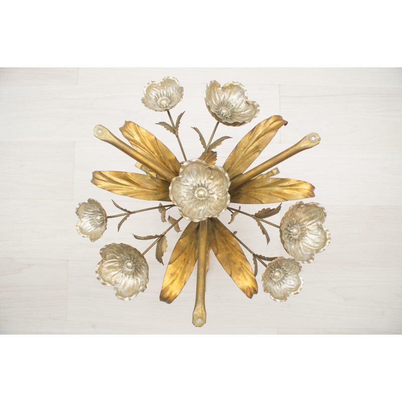 Vintage Florentine coffee table with metal flower by Hans Kögl