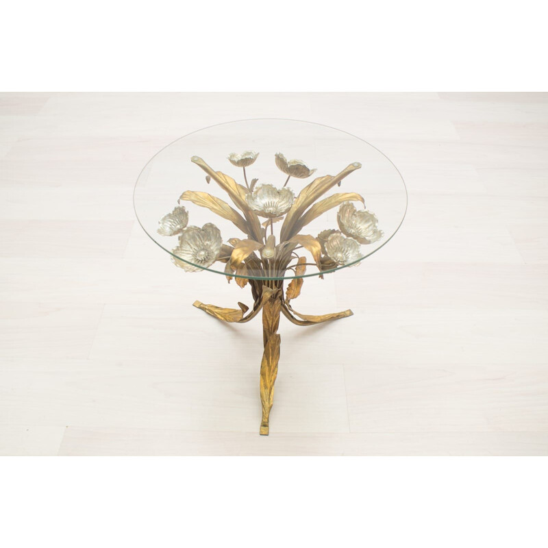 Table basse vintage Florentine avec fleur en métal par Hans Kögl