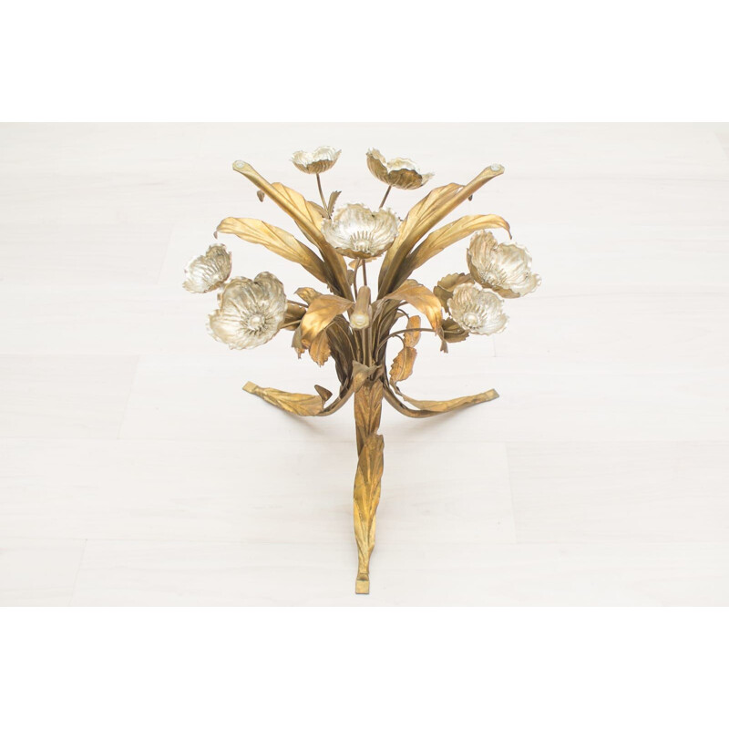 Vintage Florentine coffee table with metal flower by Hans Kögl