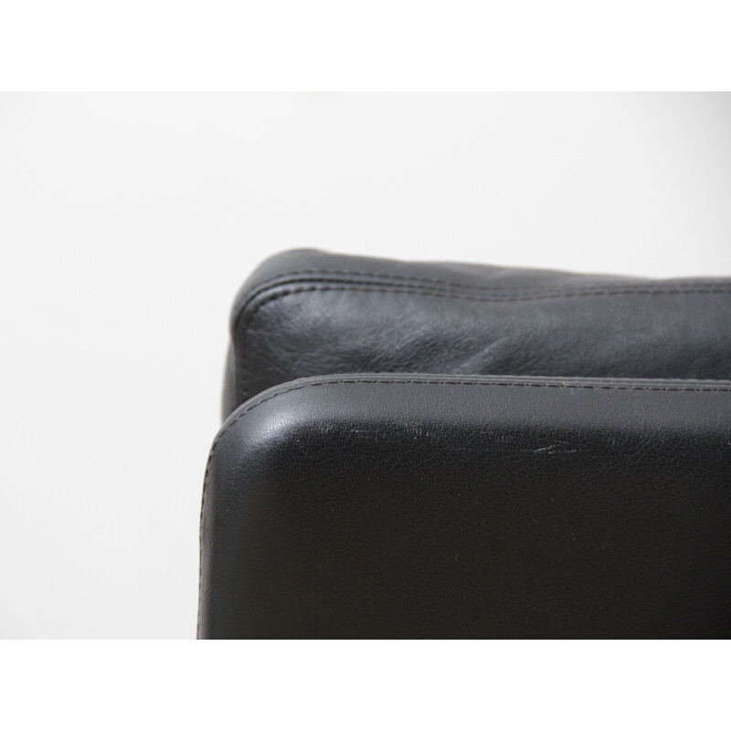 Vintage Scandinavian 3-seater sofa in black leather by Hans Olsen
