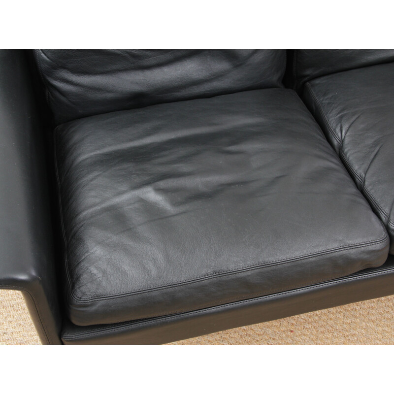 Vintage Scandinavian 3-seater sofa in black leather by Hans Olsen