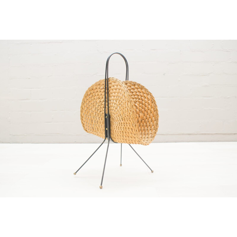 Vintage Austrian magazine rack in rattan