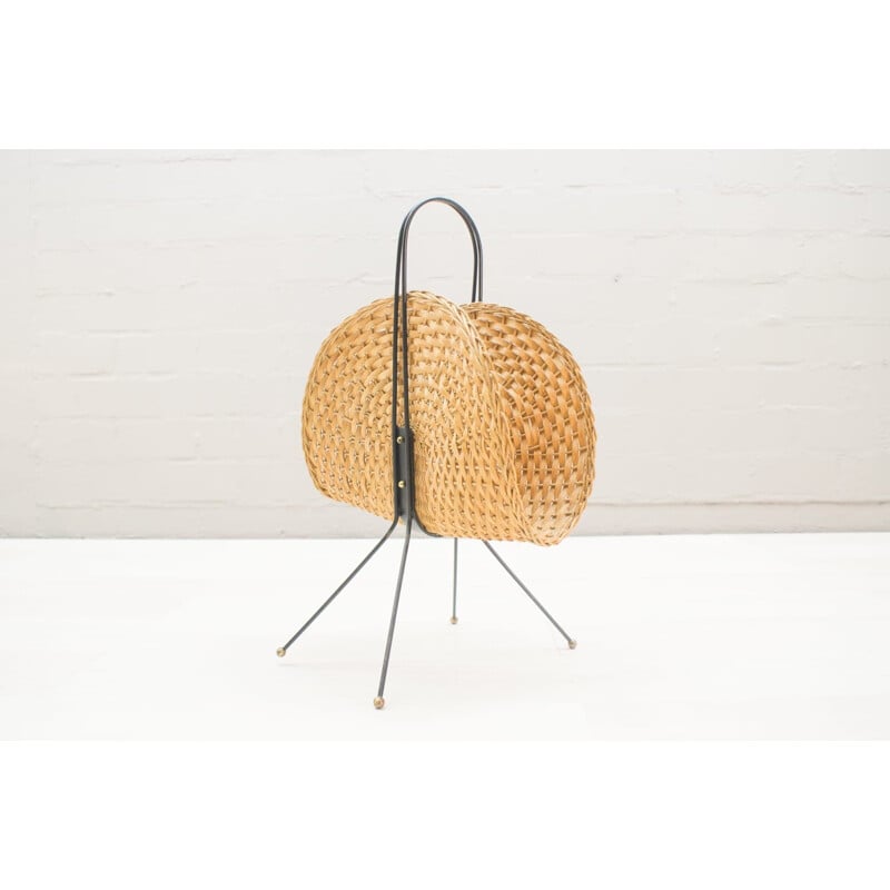 Vintage Austrian magazine rack in rattan