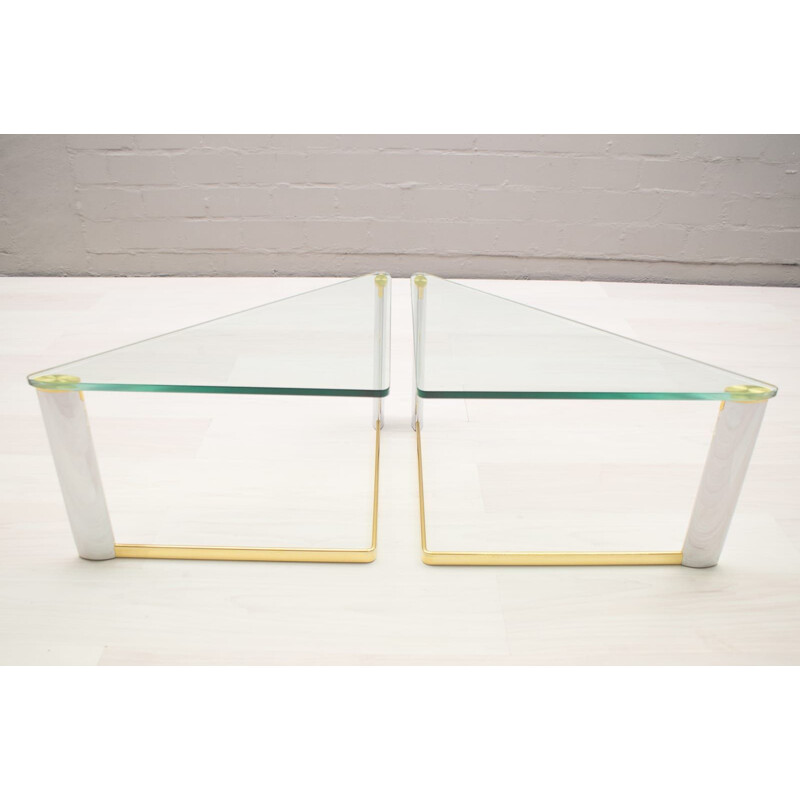 Set of 2 vintage coffee tables in metal and glass