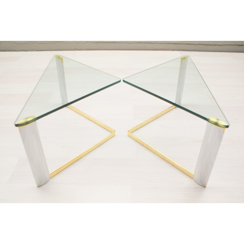 Set of 2 vintage coffee tables in metal and glass