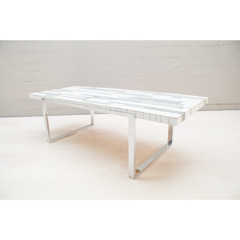 Vintage German coffee table in mosaic and chrome