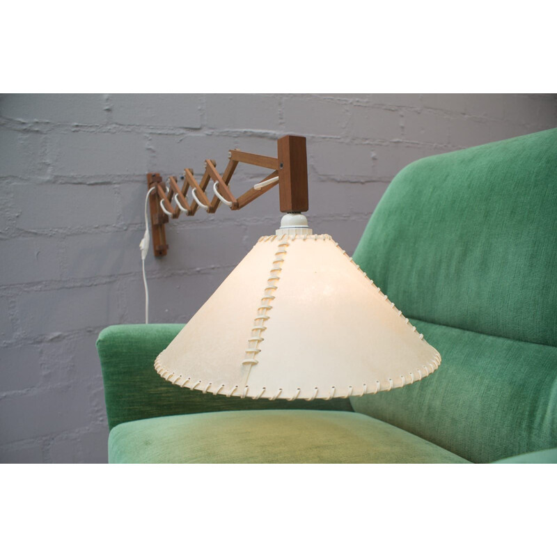 Vintage teakhouten schaar wandlamp van Temde, Zwitserland 1960