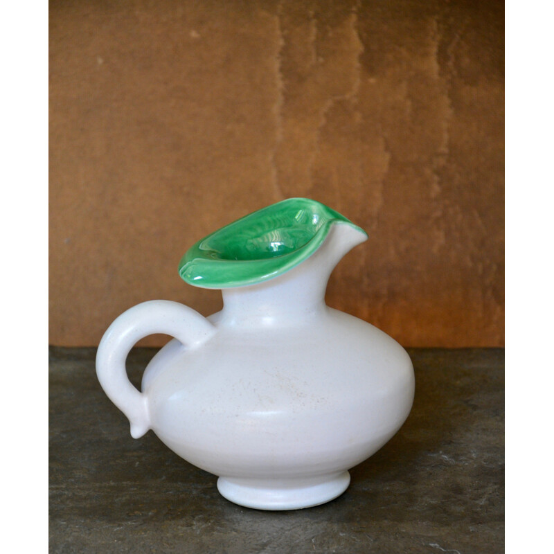 Vintage pitcher in white and green by Pol Chambost