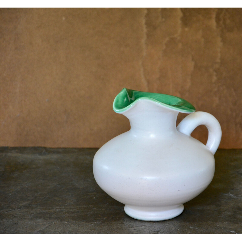 Vintage pitcher in white and green by Pol Chambost