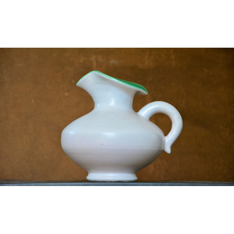 Vintage pitcher in white and green by Pol Chambost