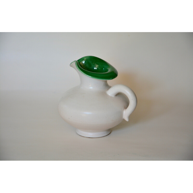 Vintage pitcher in white and green by Pol Chambost