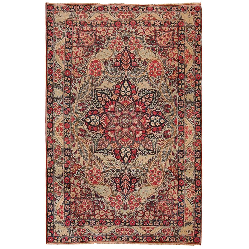 Vintage handmade Persian Kerman Lavar carpet