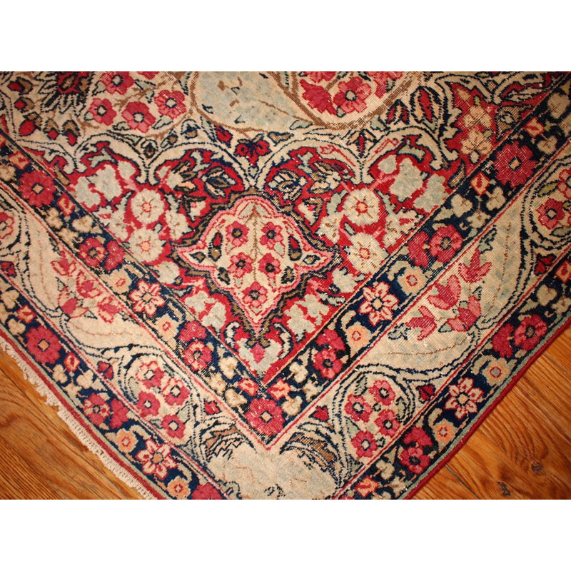 Vintage handmade Persian Kerman Lavar carpet