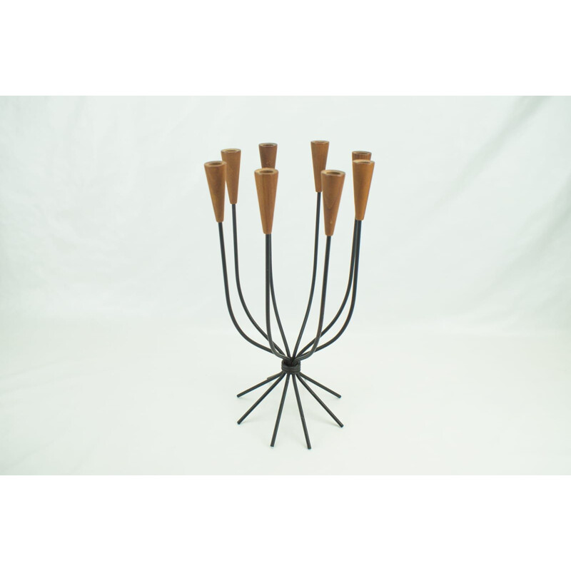 Vintage Teak & Metal Candelabra