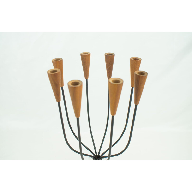 Vintage Teak & Metal Candelabra