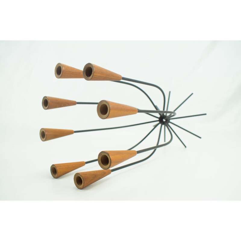 Vintage Teak & Metal Candelabra