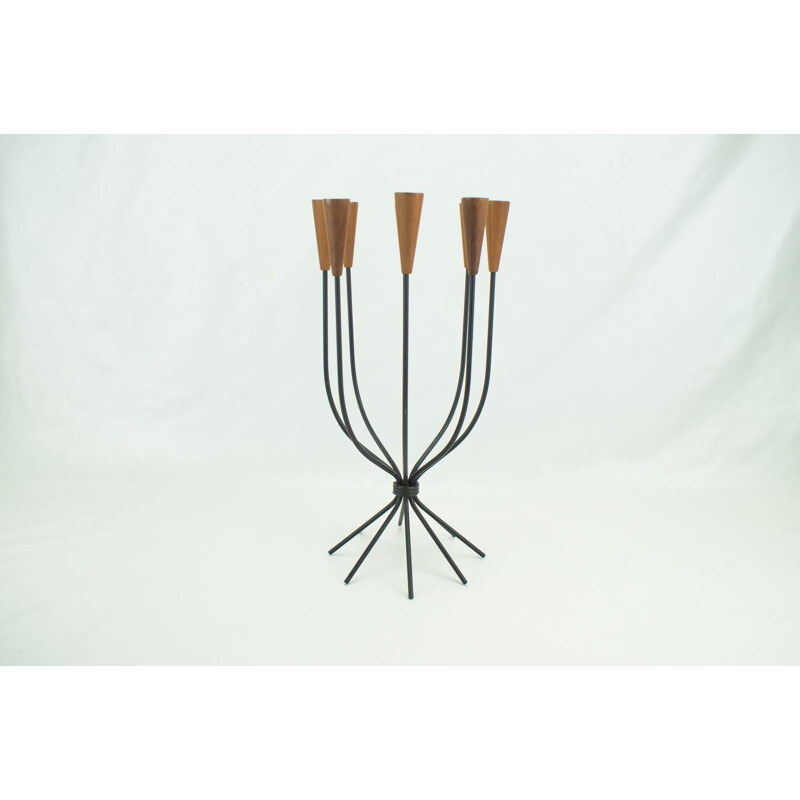 Vintage Teak & Metal Candelabra