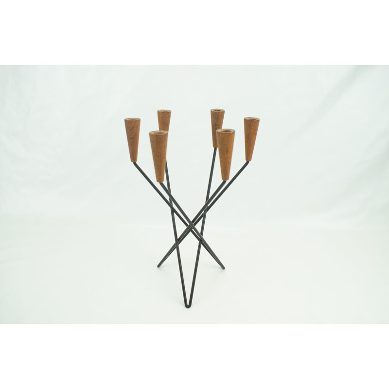 Vintage teak and metal candelabra, Denmark 1960