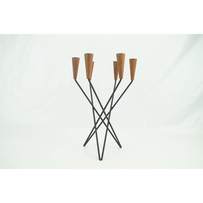 Vintage teak and metal candelabra, Denmark 1960