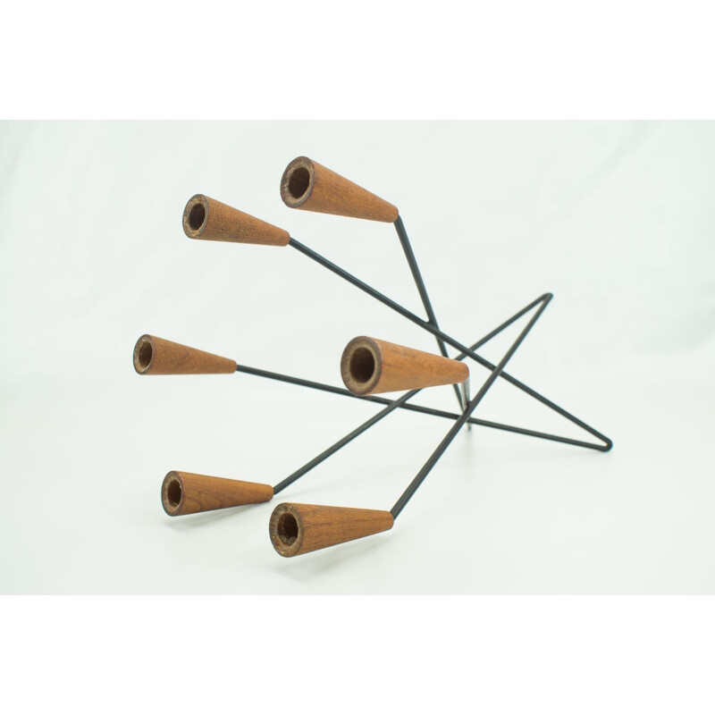 Candelabro vintage in teak e metallo, Danimarca 1960