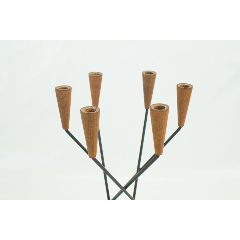 Vintage teak and metal candelabra, Denmark 1960