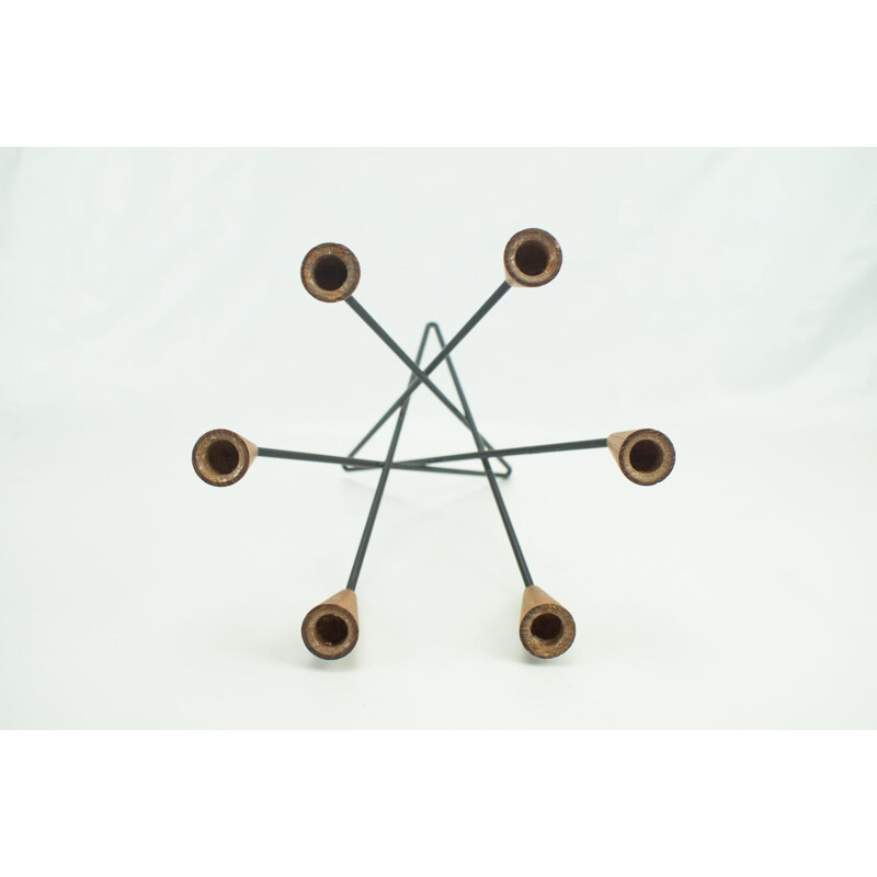 Candelabro vintage in teak e metallo, Danimarca 1960