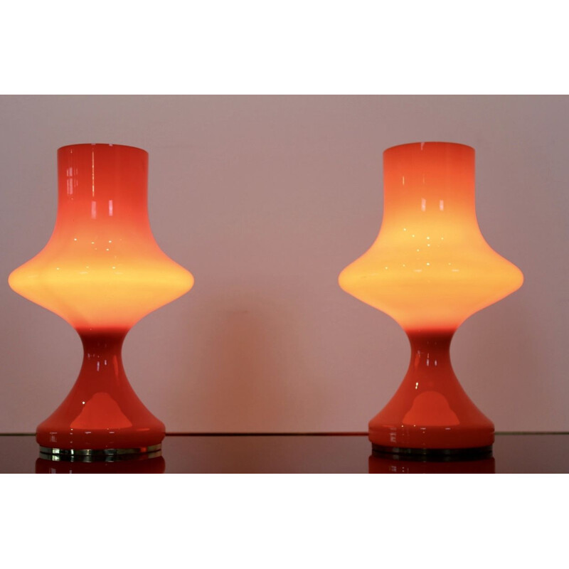 Amazing Set of Orange Opaline Glass Table Lamps by Štepán Tabery