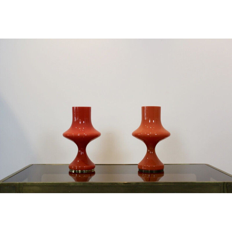 Amazing Set of Orange Opaline Glass Table Lamps by Štepán Tabery