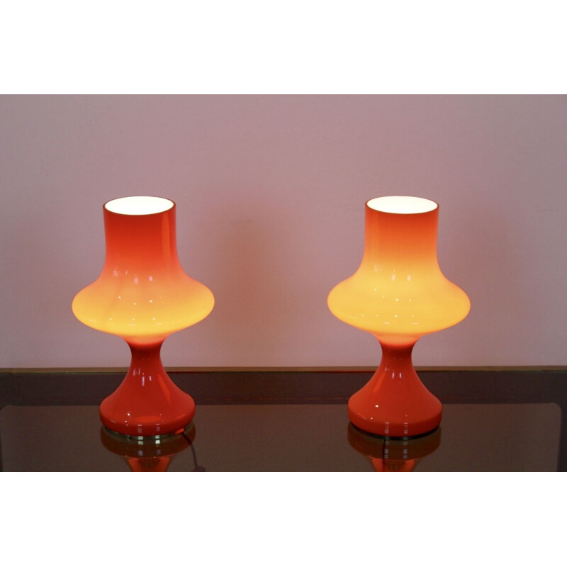 Amazing Set of Orange Opaline Glass Table Lamps by Štepán Tabery