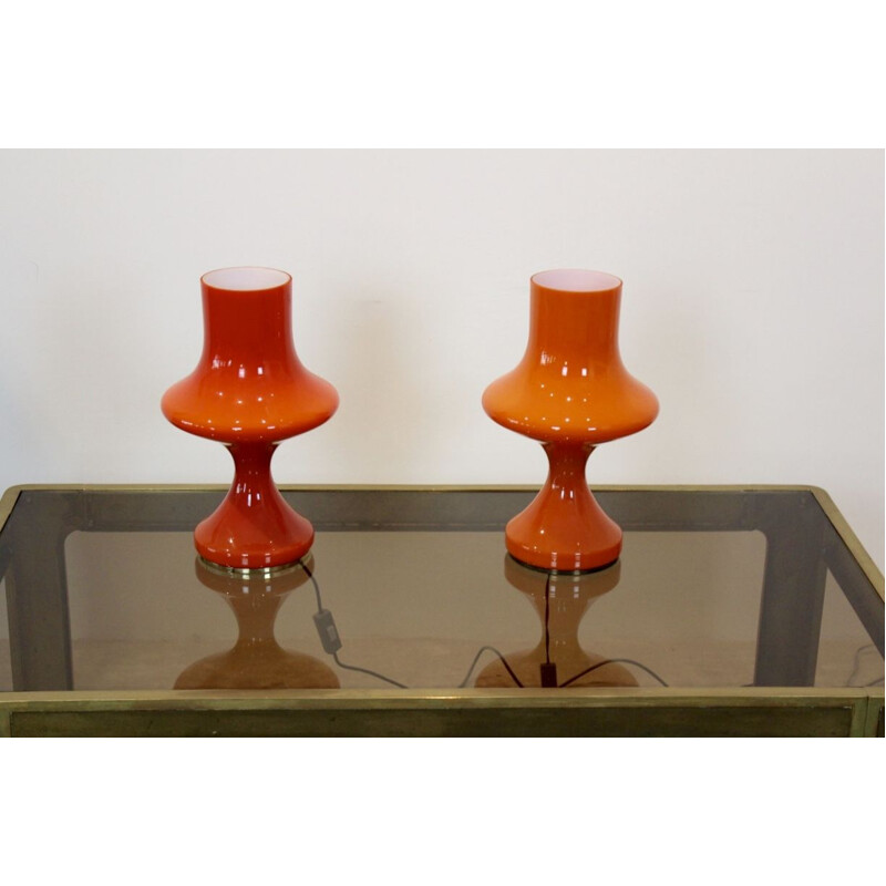 Amazing Set of Orange Opaline Glass Table Lamps by Štepán Tabery