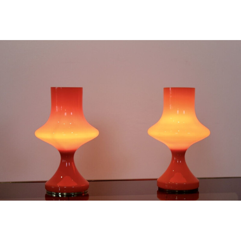 Amazing Set of Orange Opaline Glass Table Lamps by Štepán Tabery