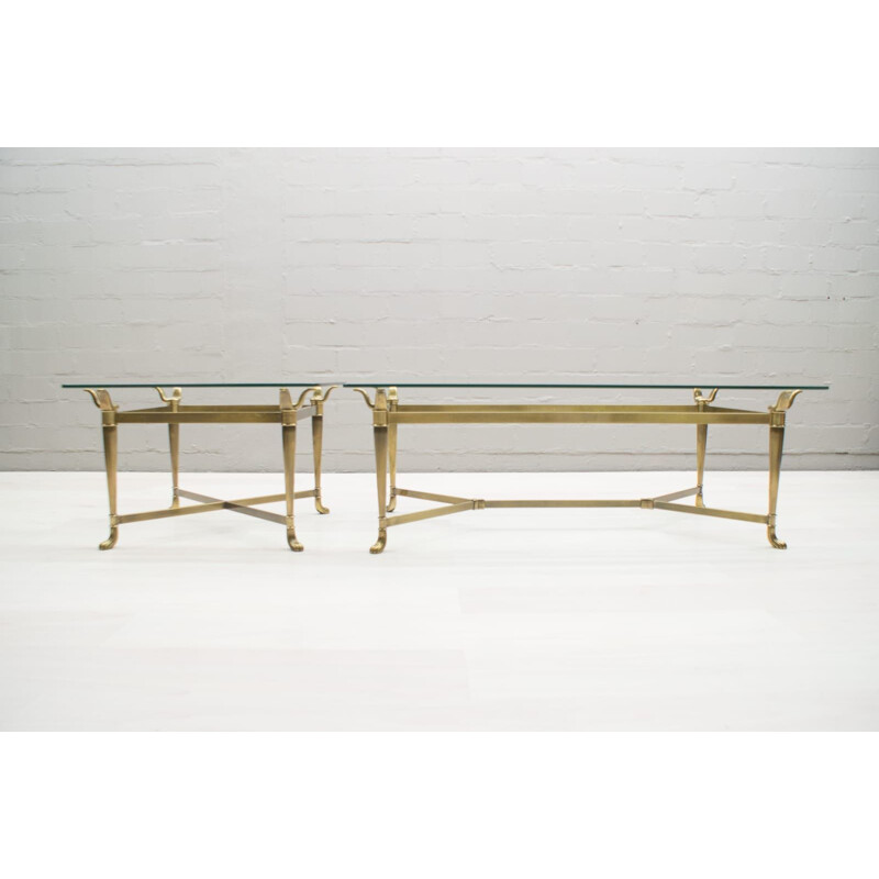 Set of 2 Italian Modern Brass & Glass Tables