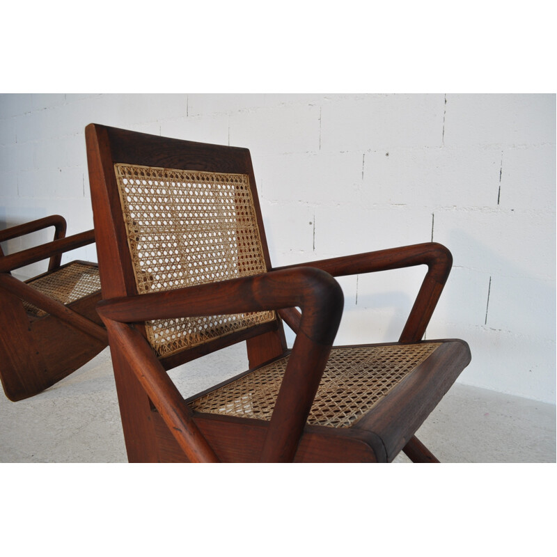 Vintage armchairs in teak and cane - 1950s