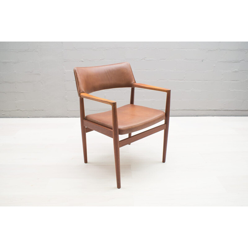 Scandinavian Teak and Leather Side Chair