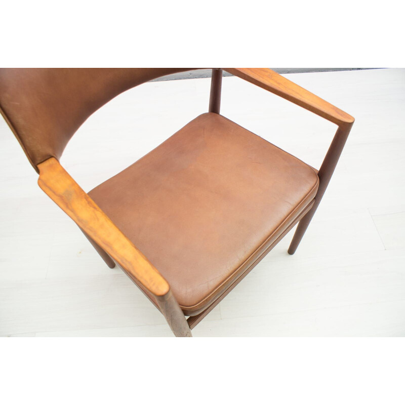 Scandinavian Teak and Leather Side Chair