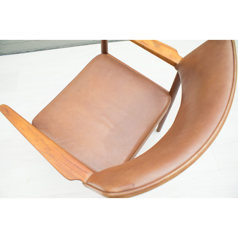 Scandinavian Teak and Leather Side Chair